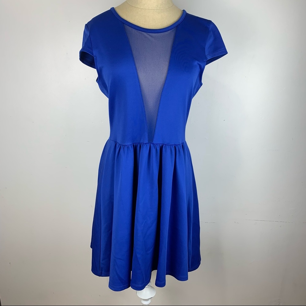 Arden B. Sheer V-Cut Blue Dress